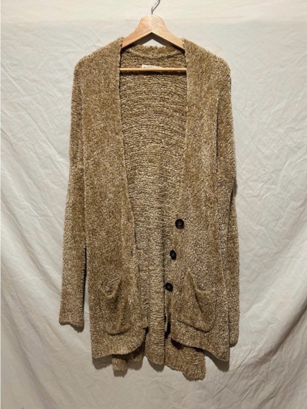 Abercrombie & Fitch Cozy Plush Open-Front Cardigan in Tan Size XS S